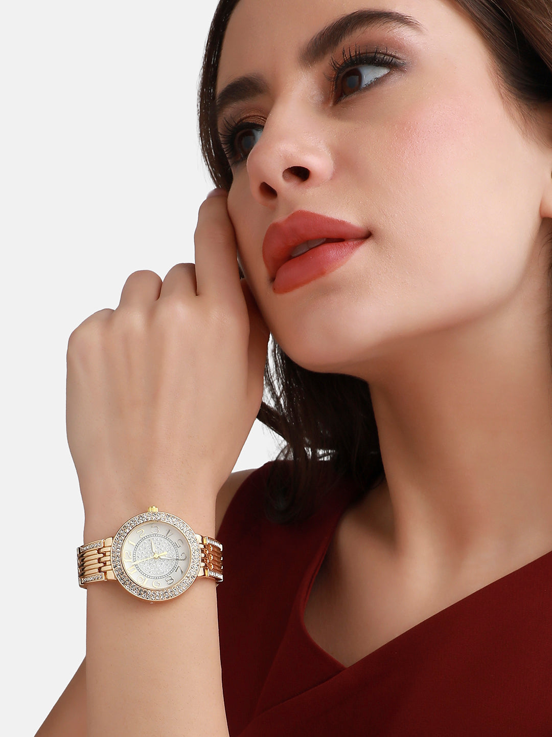 Embellished Round Watch - Gold
