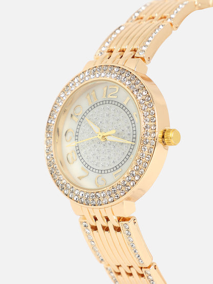 Embellished Round Watch - Gold