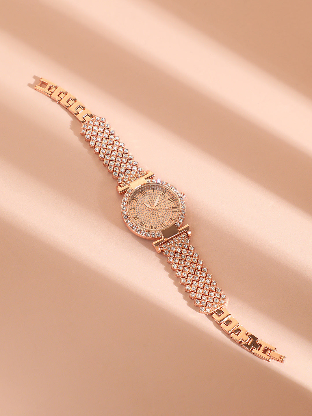 Embellished Round Watch - Rose Gold