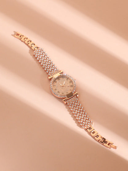 Embellished Round Watch - Rose Gold
