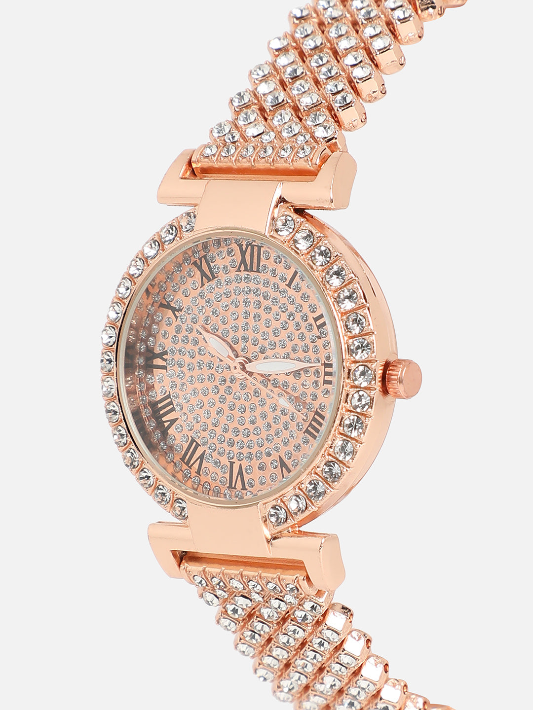 Embellished Round Watch - Rose Gold