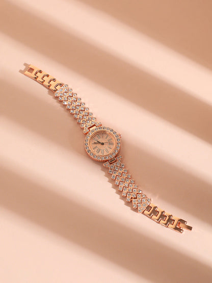 Embellished Round Watch - Rose Gold