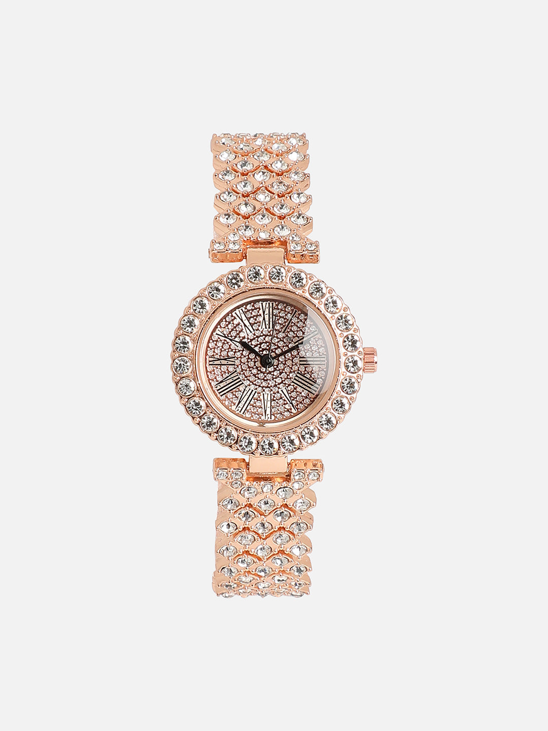 Embellished Round Watch - Rose Gold