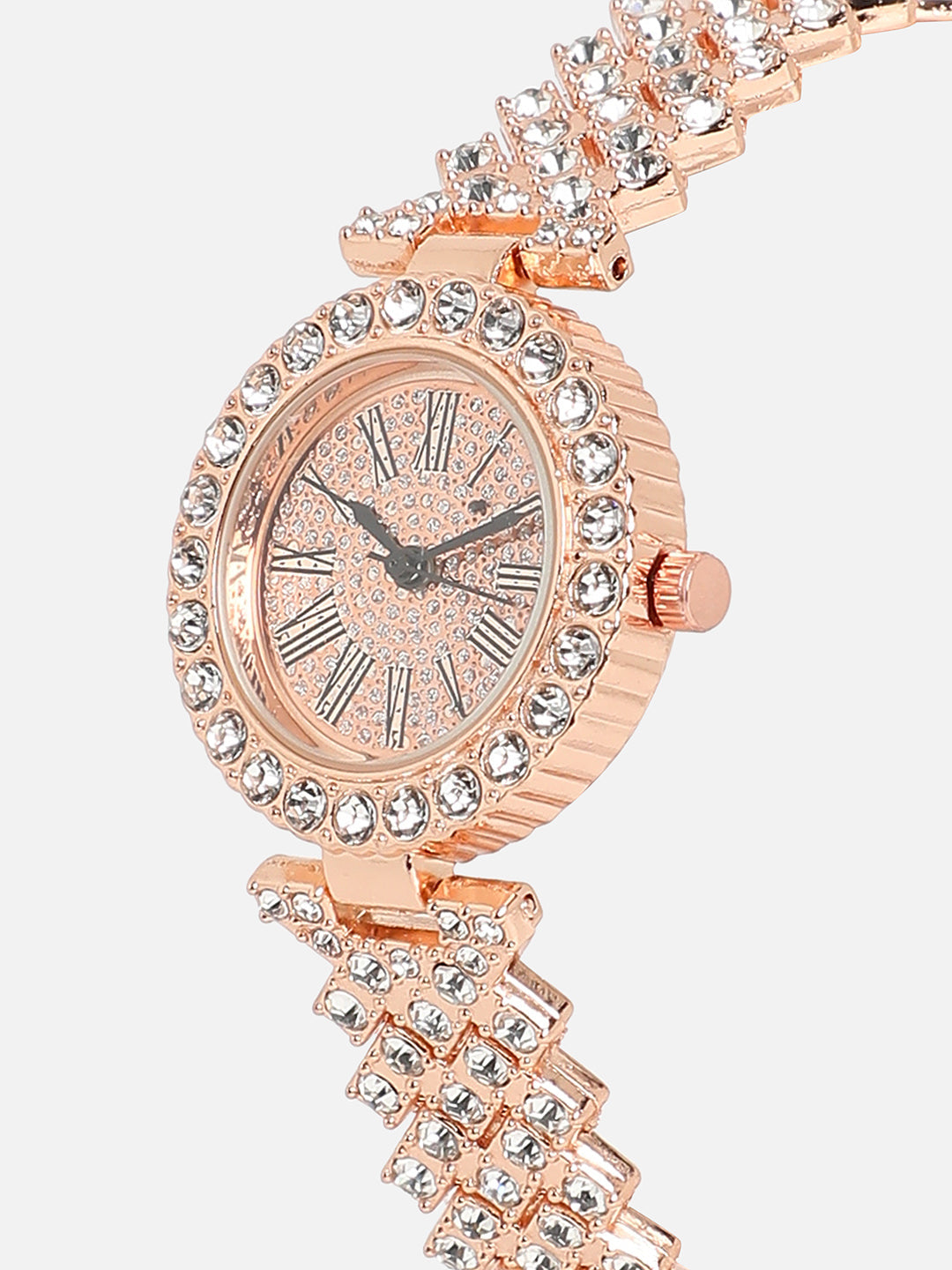 Embellished Round Watch - Rose Gold