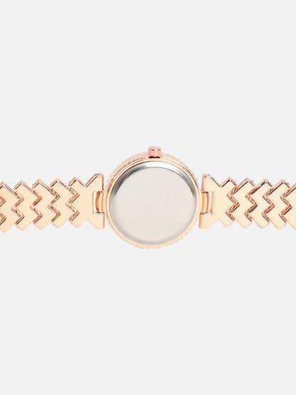 Embellished Round Watch - Rose Gold