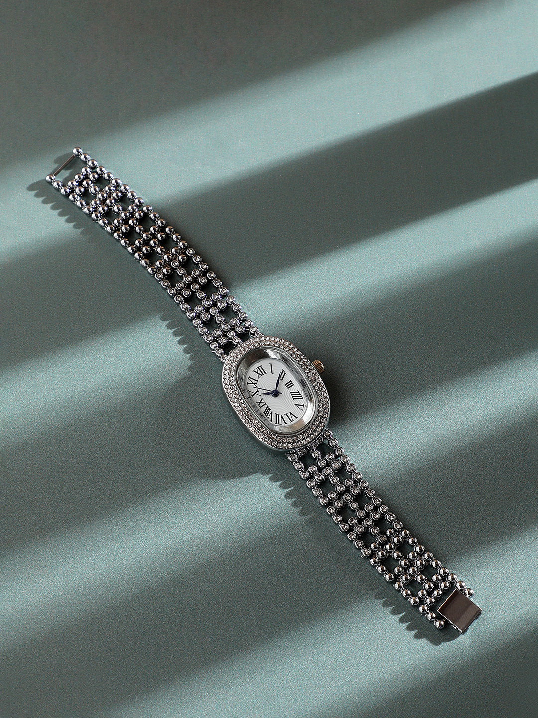 Embellished Oblong Watch - Silver