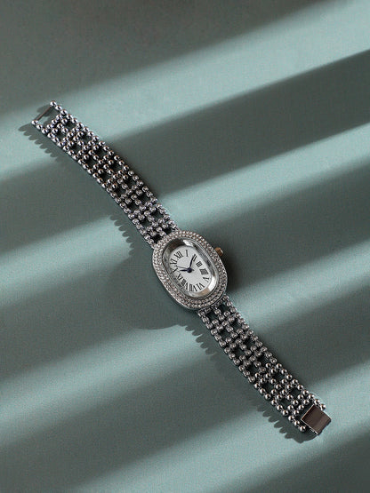 Embellished Oblong Watch - Silver