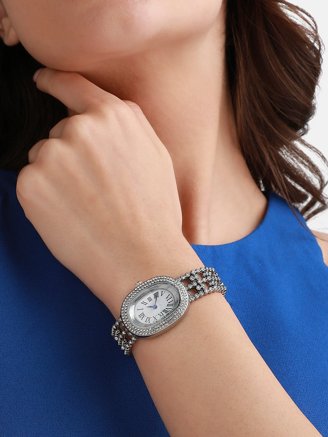 Embellished Oblong Watch - Silver