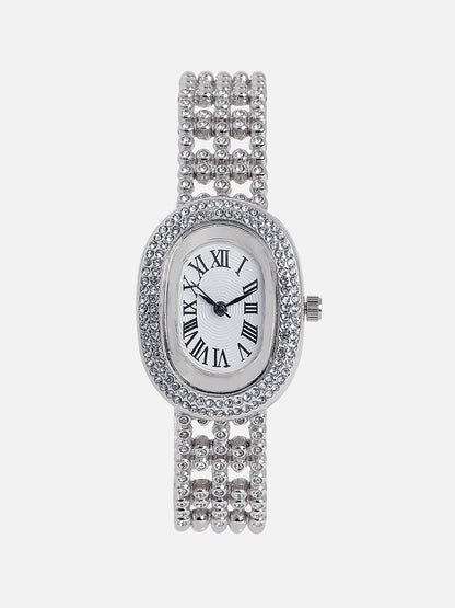 Embellished Oblong Watch - Silver