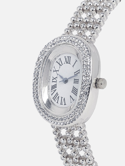 Embellished Oblong Watch - Silver