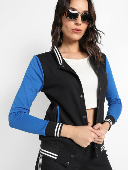 Button-Front Jacket With Contrast Sleeves