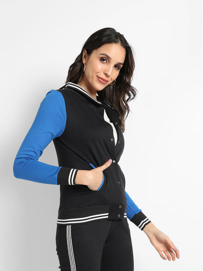 Button-Front Jacket With Contrast Sleeves