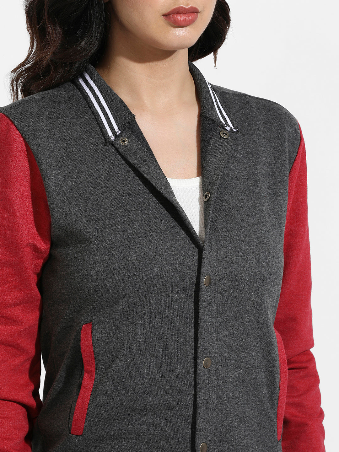 Grey & Red Colourblock Jacket With Insert Pockets