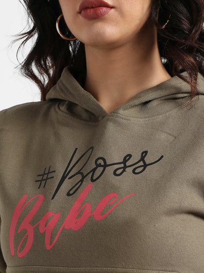 Olive Green Boss Babe Hoodie With Kangaroo Pockets