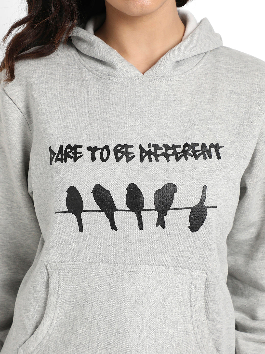 Light Grey Dare To Different Hoodie With Ribbed Hem