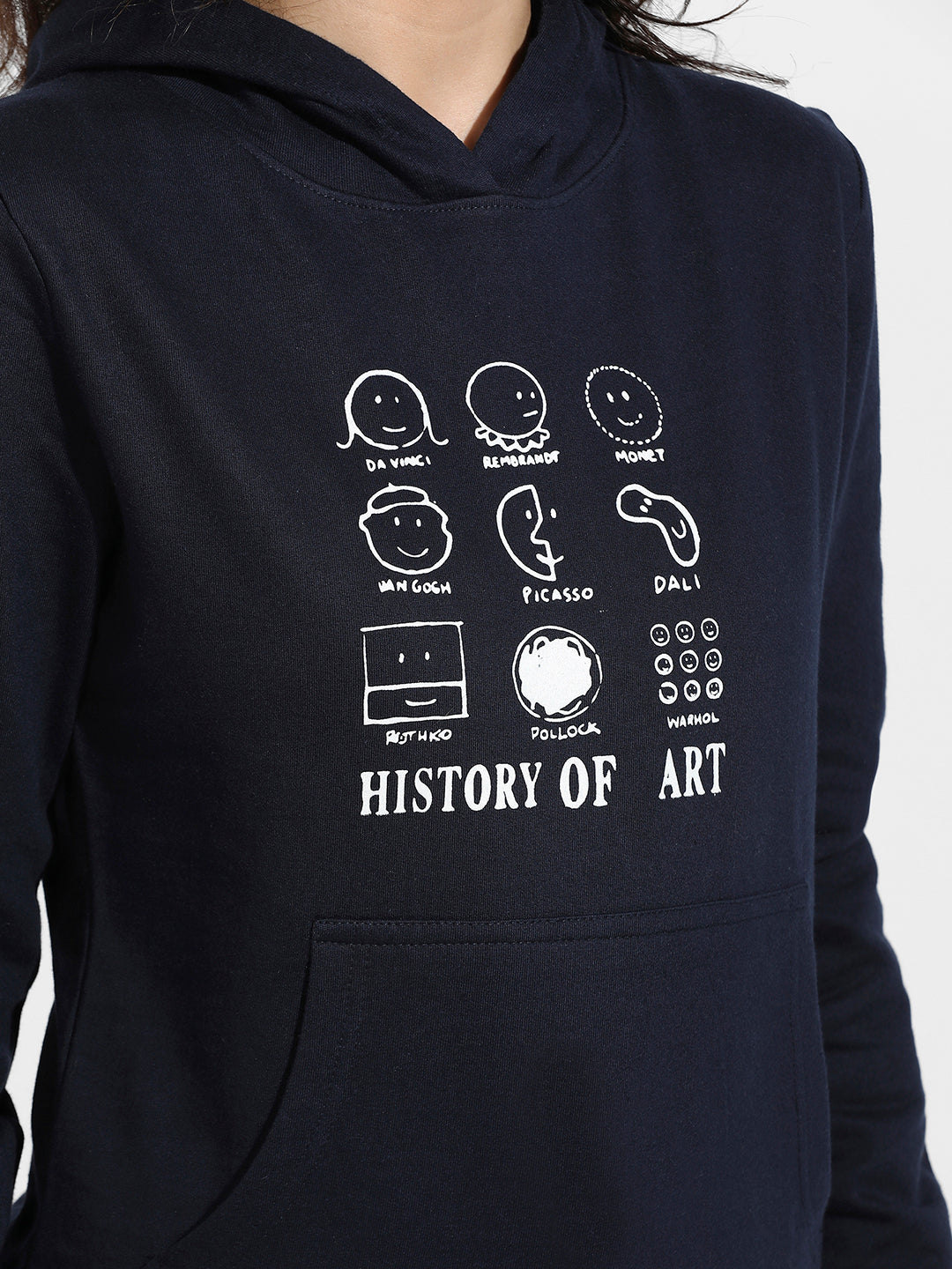 Navy Blue History Of Art Hoodie With Kangaroo Pockets