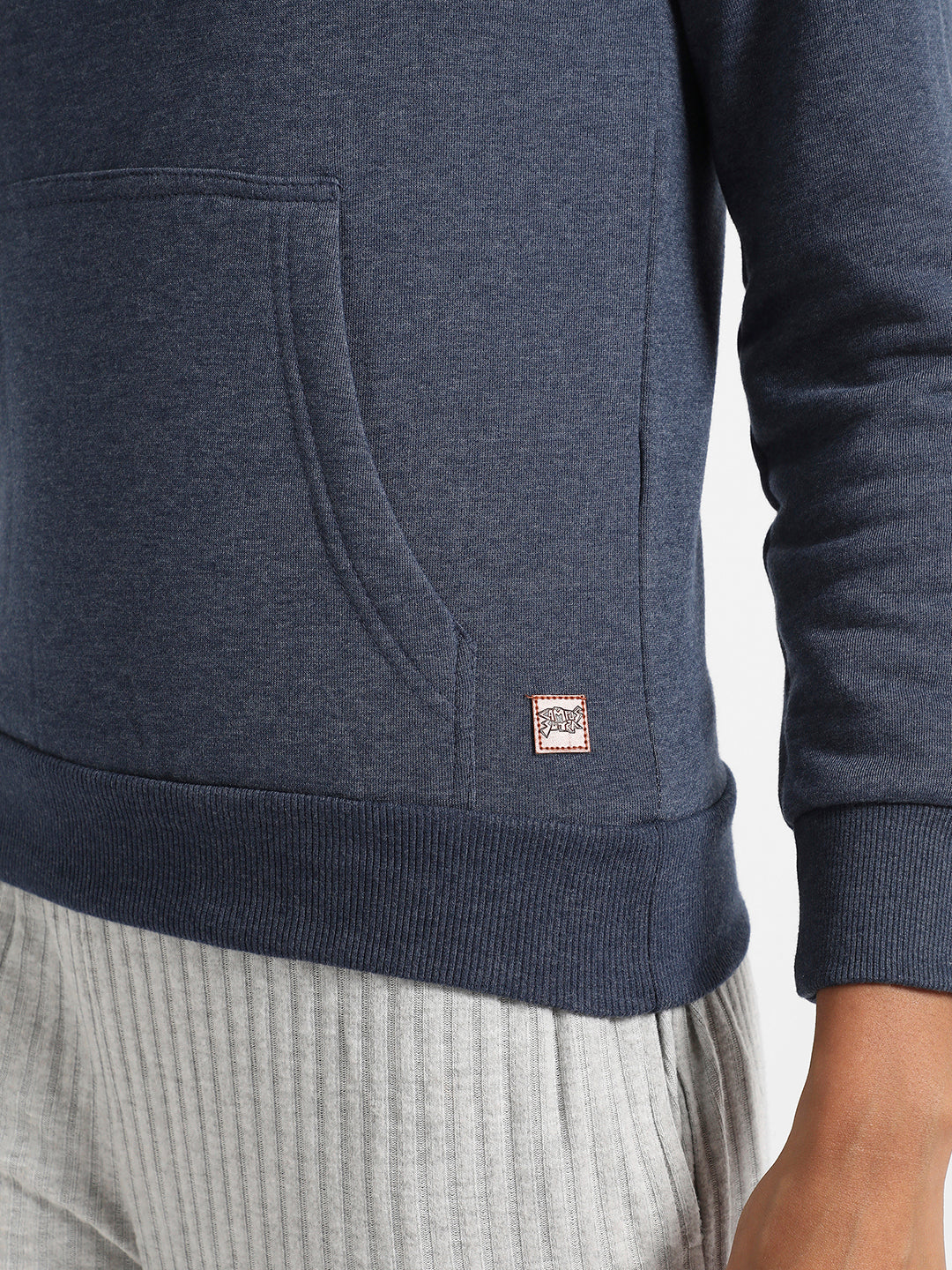 Prussian Blue Heathered Hoodie With Kangaroo Pocket