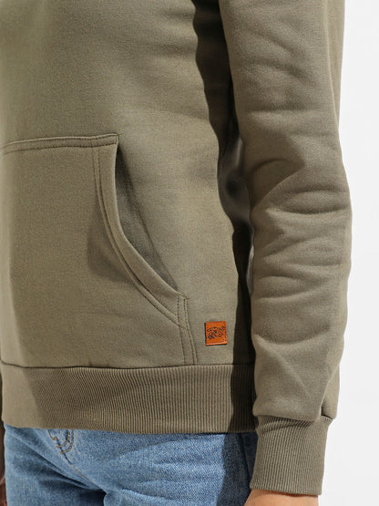 Olive Green Pullover Hoodie With Kangaroo Pockets