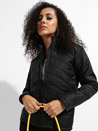 Quilted Puffer Jacket With Zip Closure