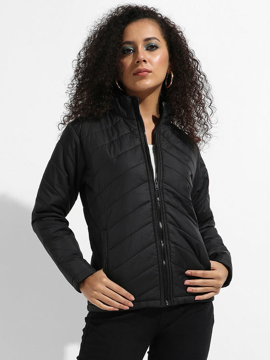 Quilted Puffer Jacket With Zip Closure