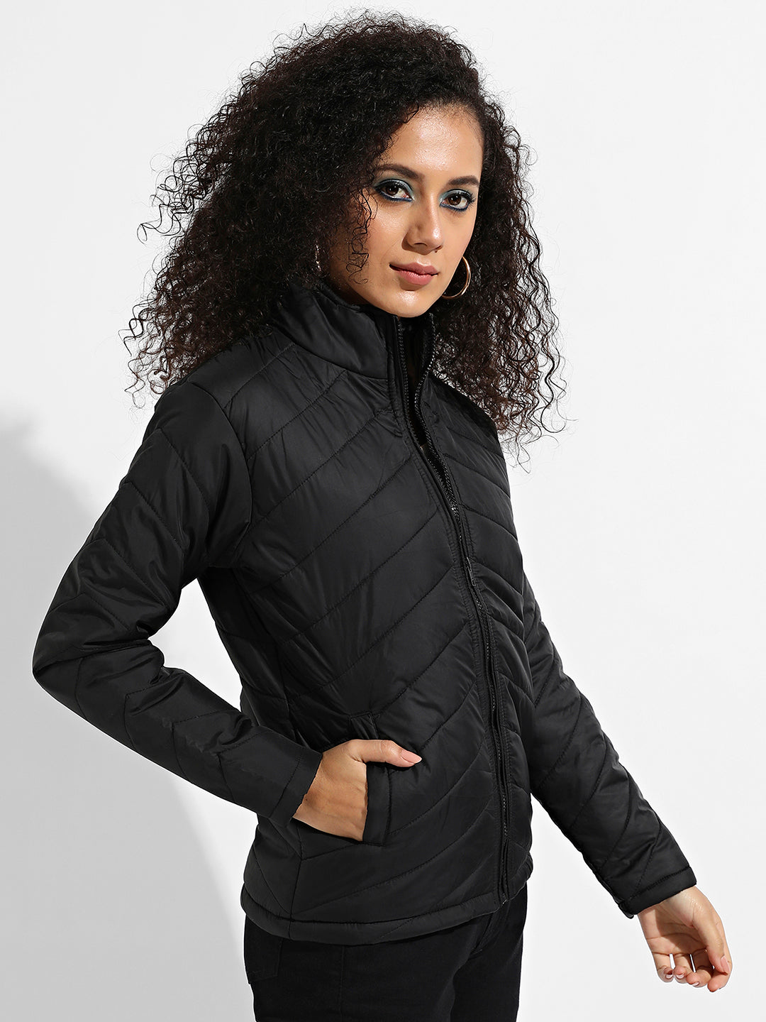 Quilted Puffer Jacket With Zip Closure