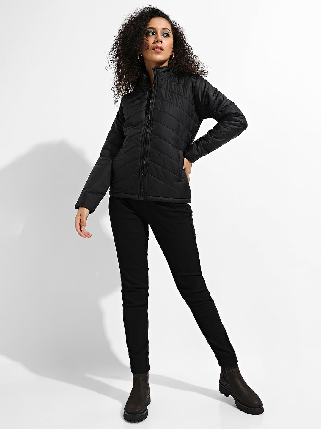 Quilted Puffer Jacket With Zip Closure