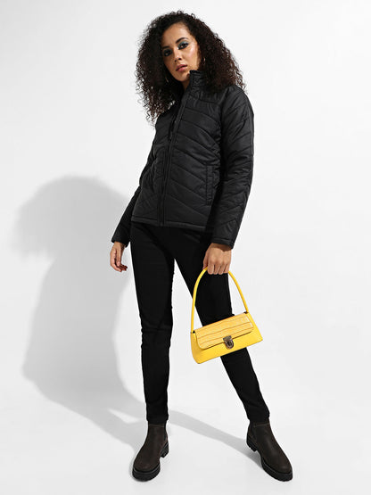 Quilted Puffer Jacket With Zip Closure