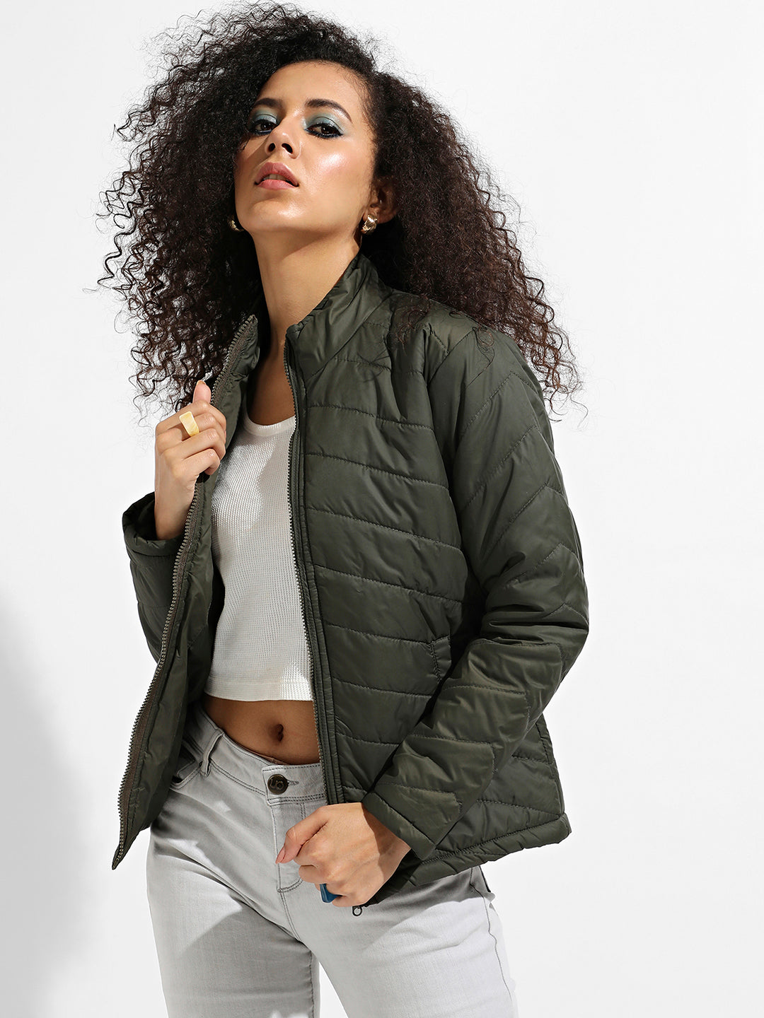 Quilted Puffer Jacket With Zip Closure