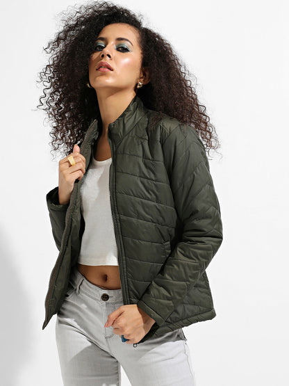 Quilted Puffer Jacket With Zip Closure