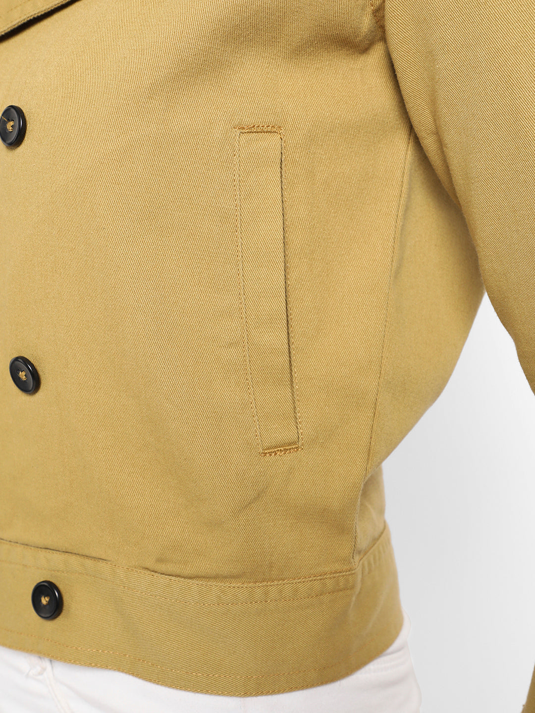 Mustard Yellow Biker Jacket With Contrast Buttons