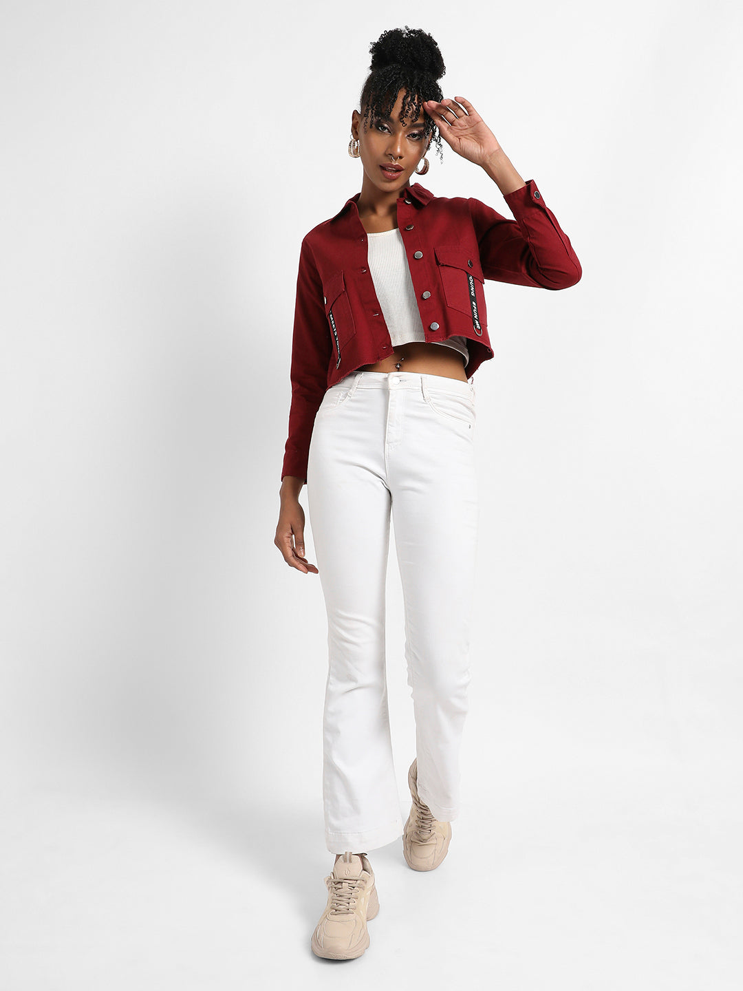 Cropped Jacket With Flap Pocket