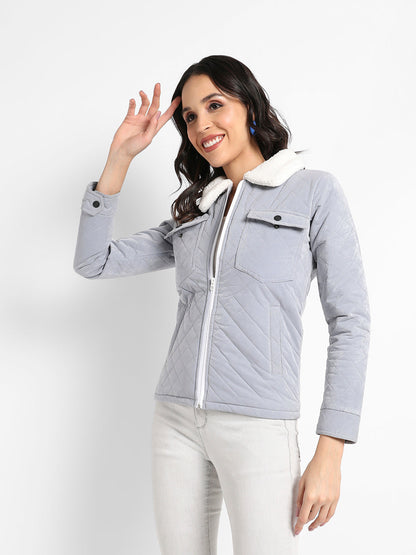 Quilted Flap Pocket Jacket With Fur Details