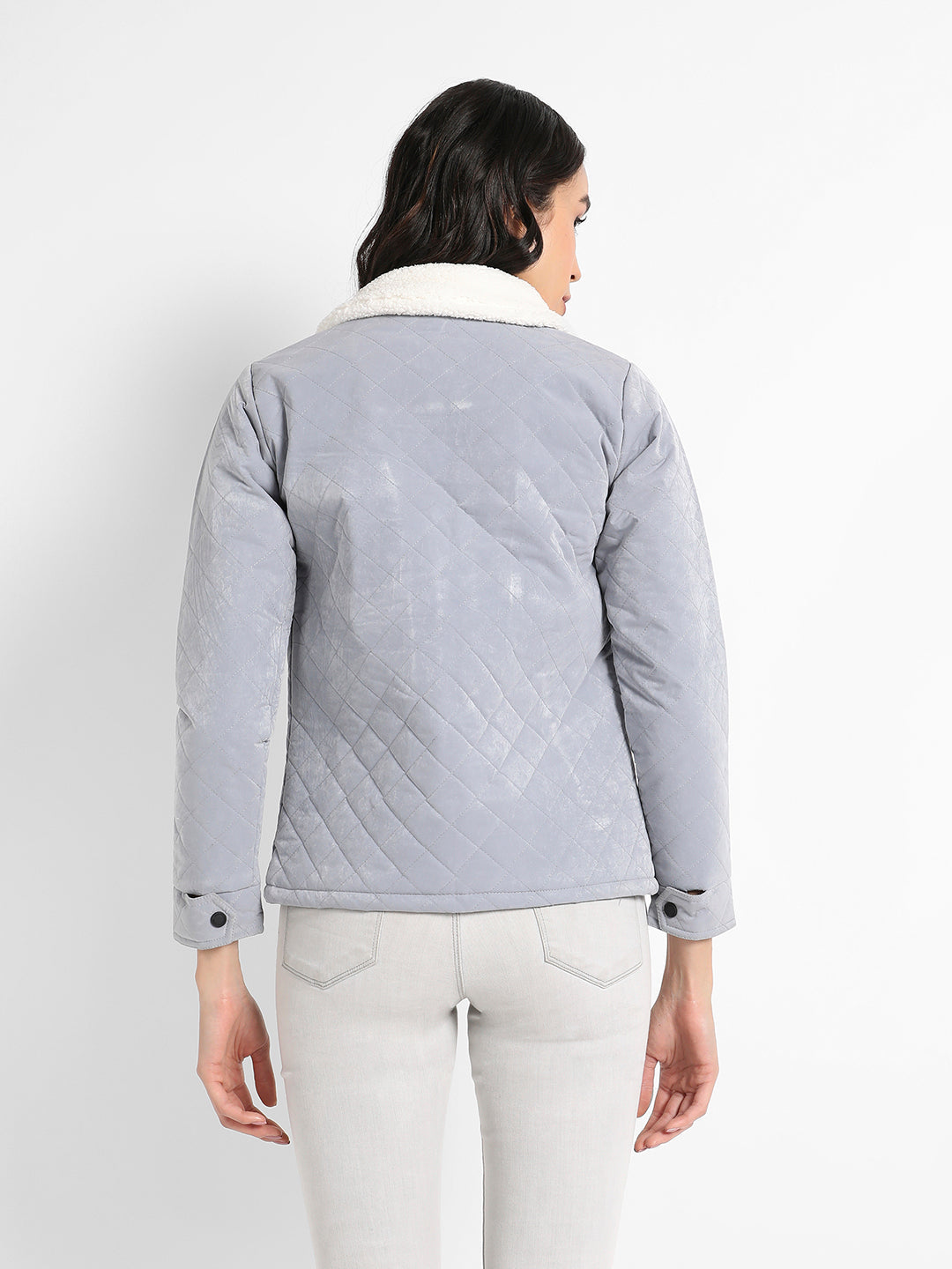 Quilted Flap Pocket Jacket With Fur Details