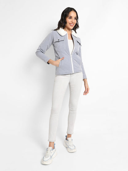 Quilted Flap Pocket Jacket With Fur Details