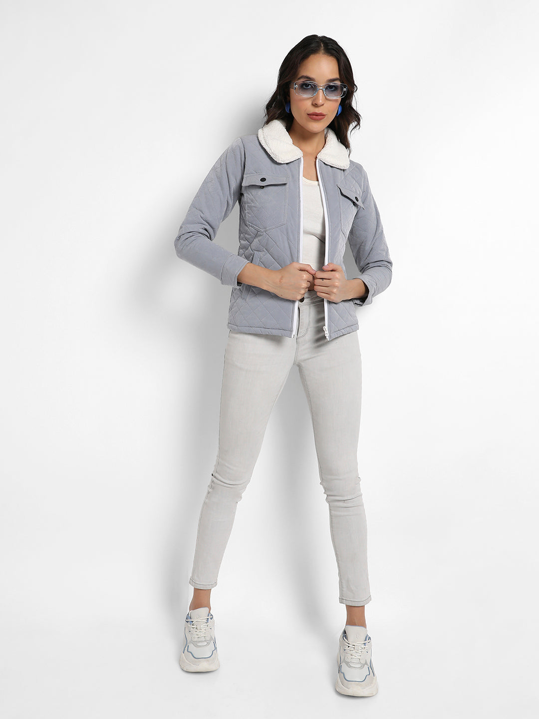 Quilted Flap Pocket Jacket With Fur Details