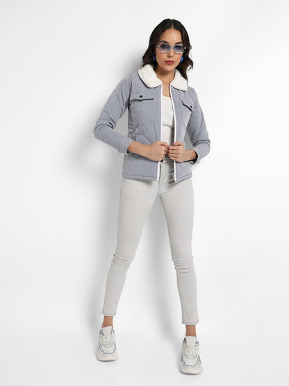 Quilted Flap Pocket Jacket With Fur Details