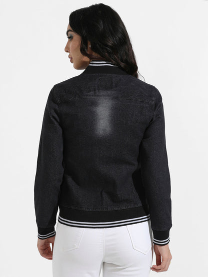 Denim Jacket With Contrast Striped Hem