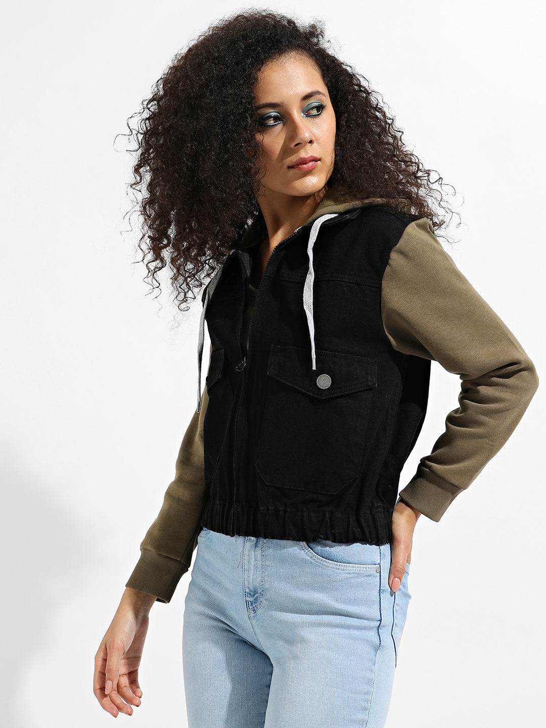 Denim Jacket With Sweatshirt Sleeve