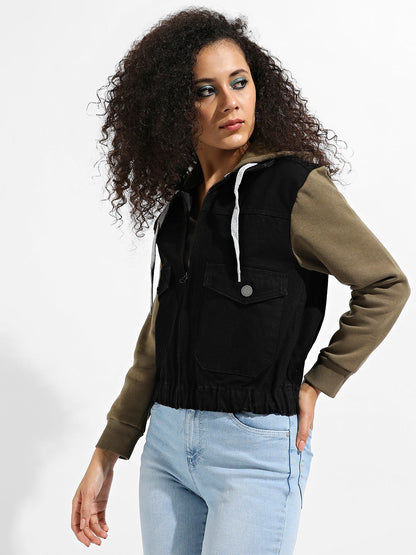 Denim Jacket With Sweatshirt Sleeve