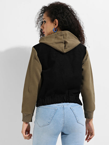 Denim Jacket With Sweatshirt Sleeve