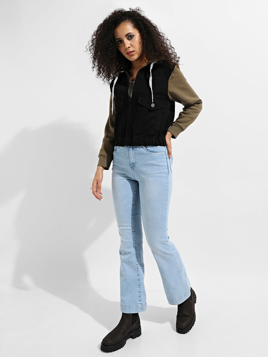 Denim Jacket With Sweatshirt Sleeve