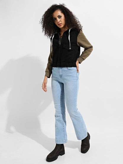 Denim Jacket With Sweatshirt Sleeve