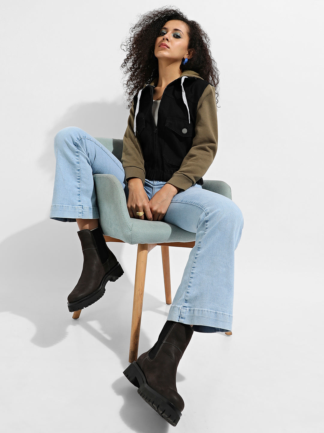 Denim Jacket With Sweatshirt Sleeve