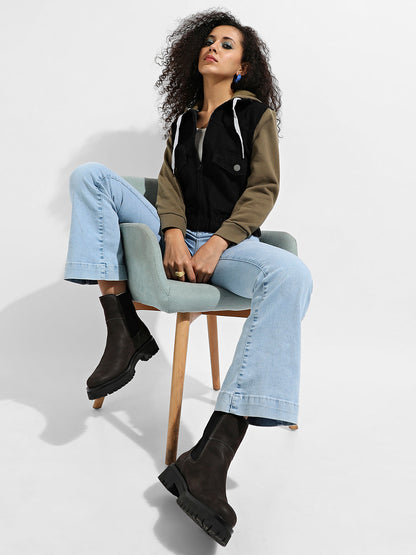 Denim Jacket With Sweatshirt Sleeve