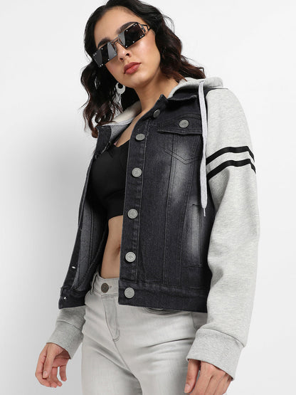 Denim Jacket With Sweatshirt Sleeve