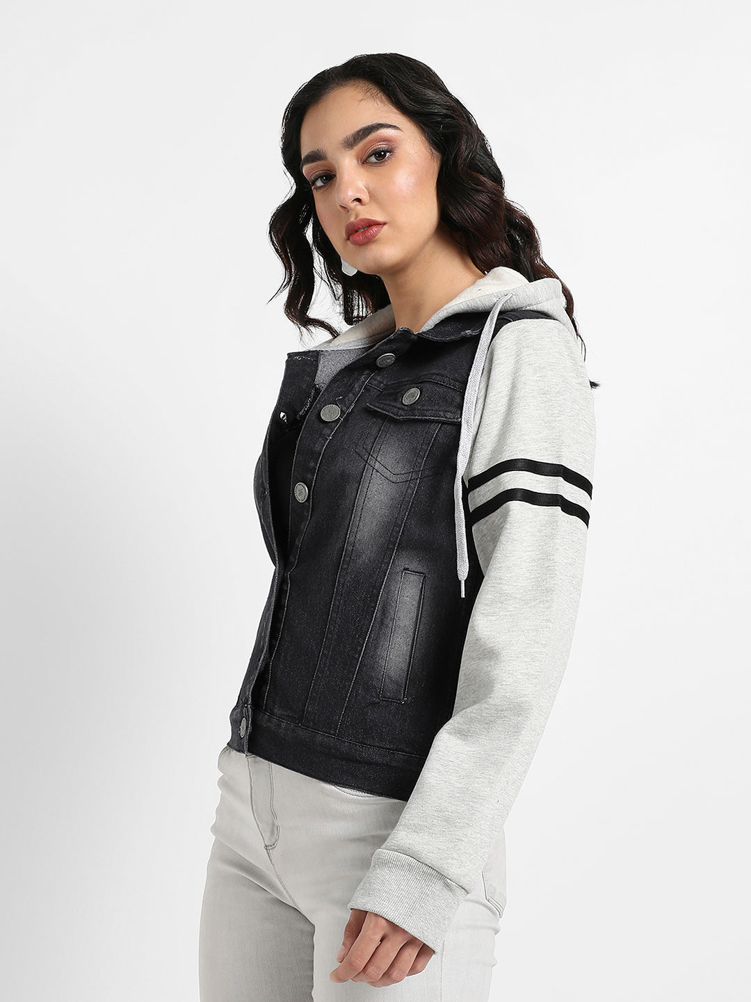 Denim Jacket With Sweatshirt Sleeve