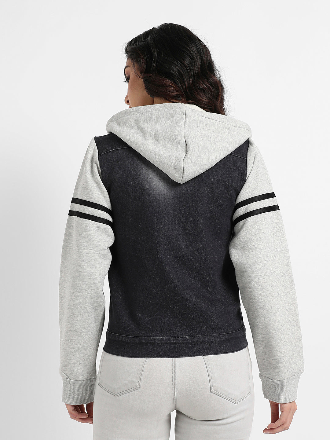 Denim Jacket With Sweatshirt Sleeve