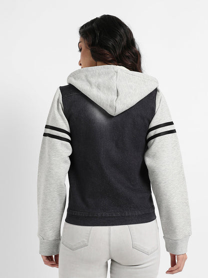 Denim Jacket With Sweatshirt Sleeve