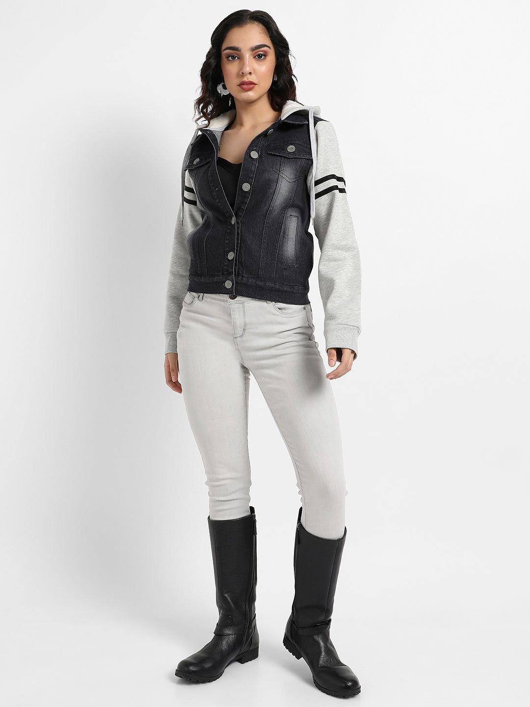 Denim Jacket With Sweatshirt Sleeve