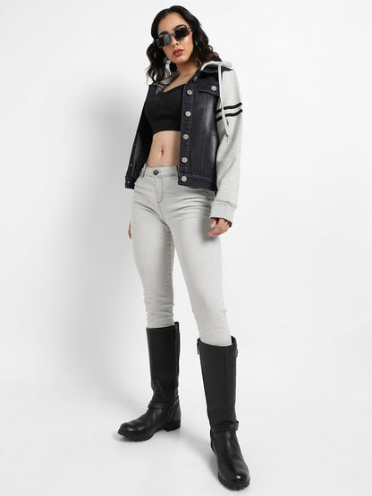 Denim Jacket With Sweatshirt Sleeve